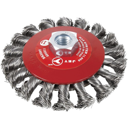 Brosse conique &agrave; fils nou&eacute;s torsad&eacute;s, Dia. 6", Fils 0,02", Arbre 5/8"-11, Acier Northern Industrial Supply Inc.
