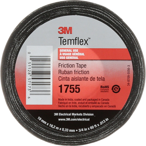 Ruban de chatterton Temflex 1755, 19 mm (3/4") x 18,28 m (60'), Noir Northern Industrial Supply Inc.