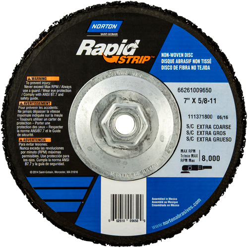 Bear-Tex&reg; Rapid Strip Non-Woven Depressed Center Discs, 7" Dia., Extra Coarse Grit, Silicon Carbide Northern Industrial Supply Inc.