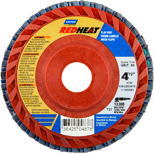 Disques &agrave; lamelles en plastique Red Heat, 4-1/2" x 7/8", Type 27, Grain 40, C&eacute;ramique d'alumine Northern Industrial Supply Inc.