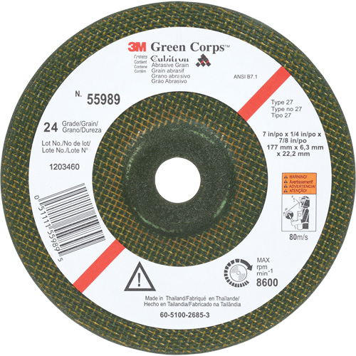 Green Corps Flexible Grinding Wheel, 7" x 1/4", 7/8" Arbor, Ceramic, Type 1 Northern Industrial Supply Inc.