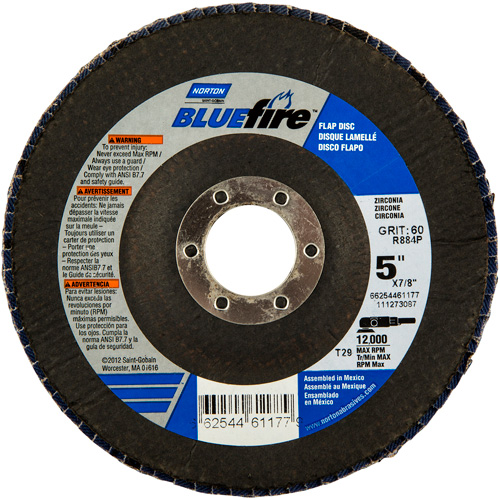 BlueFire Flap Disc, 5" x 7/8", Type 29, 36 Grit, Zirconia Alumina Northern Industrial Supply Inc.