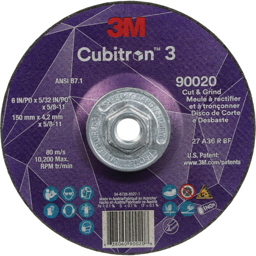 Cubitron 3 Cut & Grind Wheel, 6" x 5/32", 5/8"-11 Arbor, Type T27, 36+ Grit, Ceramic Northern Industrial Supply Inc.