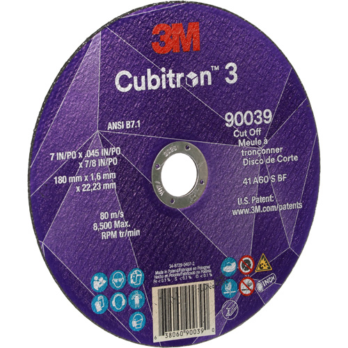 Meule &agrave; tronçonner Cubitron 3, 7" x 0,09", Arbre de 7/8", Type T27, C&eacute;ramique, 8500 Tr/min Northern Industrial Supply Inc.