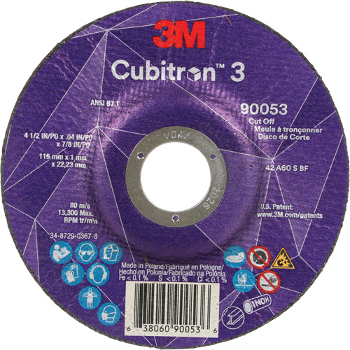Cubitron 3 Cut-Off Wheel, 4-1/2" x 0.04", 7/8" Arbor, Type T27, Ceramic, 13300 RPM Northern Industrial Supply Inc.