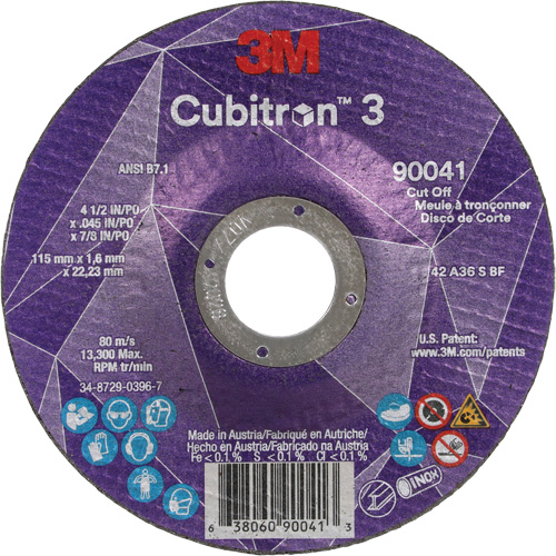 Cubitron 3 Cut-Off Wheel, 4-1/2" x 0.045", 7/8" Arbor, Type T27, Ceramic, 13300 RPM Northern Industrial Supply Inc.