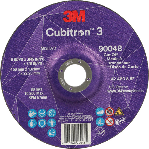 Cubitron 3 Cut-Off Wheel, 6" x 0.045", 7/8" Arbor, Type T27, Ceramic, 10200 RPM Northern Industrial Supply Inc.