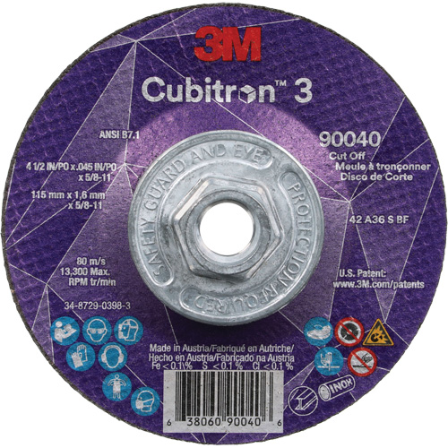 Cubitron 3 Cut-Off Wheel, 4-1/2" x 0.045", 5/8"-11 Arbor, Type T27, Ceramic, 13300 RPM Northern Industrial Supply Inc.