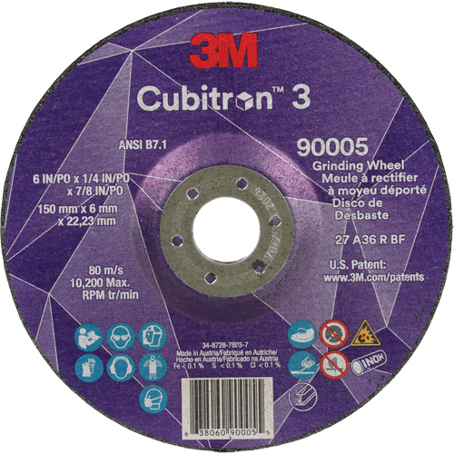 Cubitron 3 Depressed Centre Grinding Wheel, 6" x 1/4", 7/8" Arbor, Ceramic, Type T27 Northern Industrial Supply Inc.