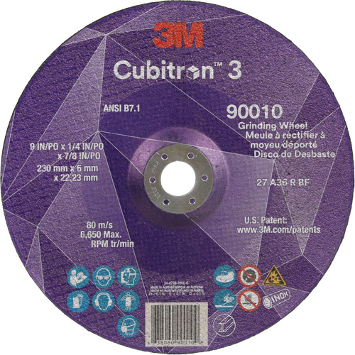 Cubitron 3 Depressed Centre Grinding Wheel, 9" x 1/4", 7/8" Arbor, Ceramic, Type T27 Northern Industrial Supply Inc.