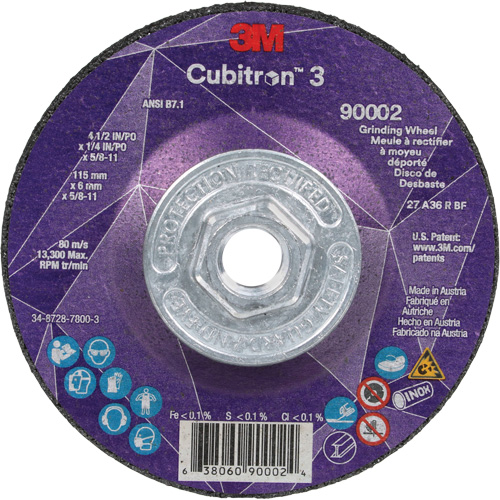 Cubitron 3 Depressed Centre Grinding Wheel, 4-1/2" x 1/4", 5/8"-11 Arbor, Ceramic, Type T27 Northern Industrial Supply Inc.