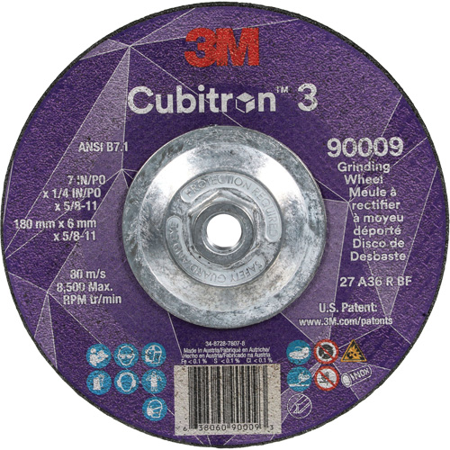Cubitron 3 Depressed Centre Grinding Wheel, 7" x 1/4", 5/8"-11 Arbor, Ceramic, Type T27 Northern Industrial Supply Inc.