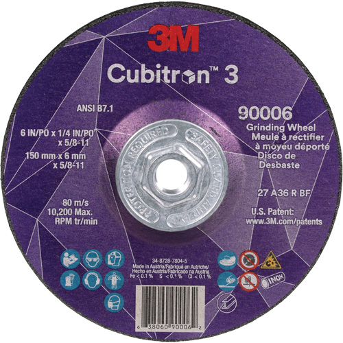 Cubitron 3 Depressed Centre Grinding Wheel, 6" x 0.25", 5/8"-11 Arbor, Ceramic, Type T27 Northern Industrial Supply Inc.