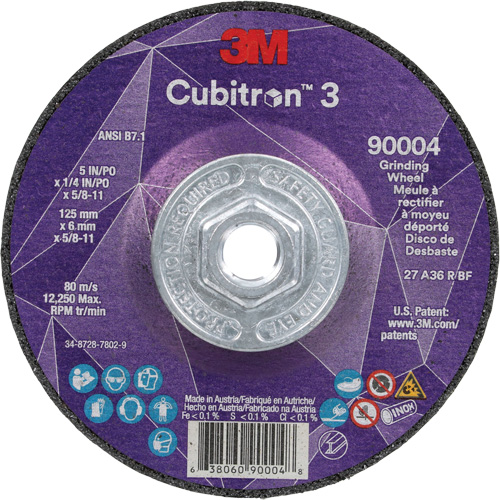 Cubitron 3 meule a moyeu d&eacute;port&eacute;, 5" x 0,25", Arbre 5/8"-11, C&eacute;ramique, Type T27 Northern Industrial Supply Inc.