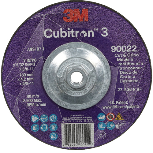 Meule &agrave; rectifier et &agrave; tronçonner Cubitron 3, 7" x 5/32", Arbre de 5/8"-11, Type 27, Grain de 36, C&eacute;ramique Northern Industrial Supply Inc.