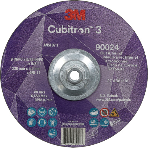 Cubitron 3 Cut and Grind Wheel, 9" x 5/32", 5/8"-11 Arbor, Type 27, 36 Grit, Ceramic Northern Industrial Supply Inc.
