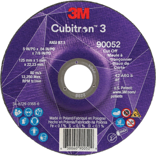 Cubitron 3 Cut-Off Wheel, 5" x 0.04", 7/8" Arbor, Type 27, Ceramic, 60 RPM Northern Industrial Supply Inc.