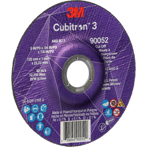 Cubitron 3 Cut-Off Wheel, 5" x 0.04", 7/8" Arbor, Type 27, Ceramic, 60 RPM Northern Industrial Supply Inc.