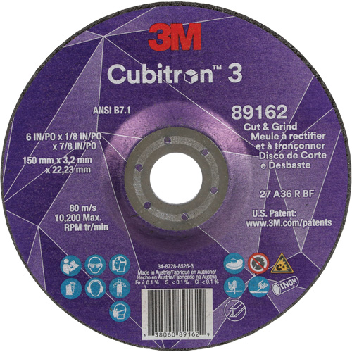 Meule &agrave; rectifier et &agrave; tronçonner Cubitron 3, 6" x 1/8", Arbre de 7/8", Type 27, Grain de 36, C&eacute;ramique Northern Industrial Supply Inc.