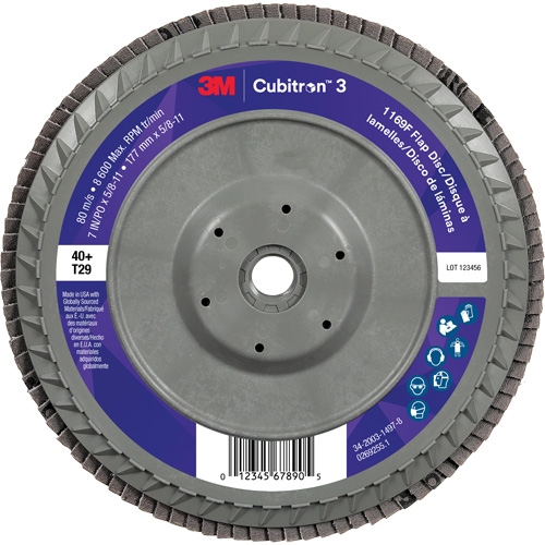 Cubitron 3 Conical  Flap Disc with Quick Change 1169F, 7" x 5/8"-11, Type T29, 40+ Grit, Ceramic Northern Industrial Supply Inc.