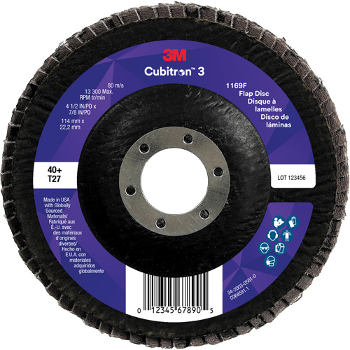 Cubitron 3 Flat Flap Disc 1169F, 4-1/2" x 7/8", Type T27, 40+ Grit, Ceramic Northern Industrial Supply Inc.