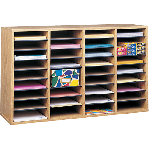 Adjustable Compartment Literature Organizer, Stationary, 36 Slots, Wood, 39-1/4" W x 11-3/4" D x 24" H Northern Industrial Supply Inc.
