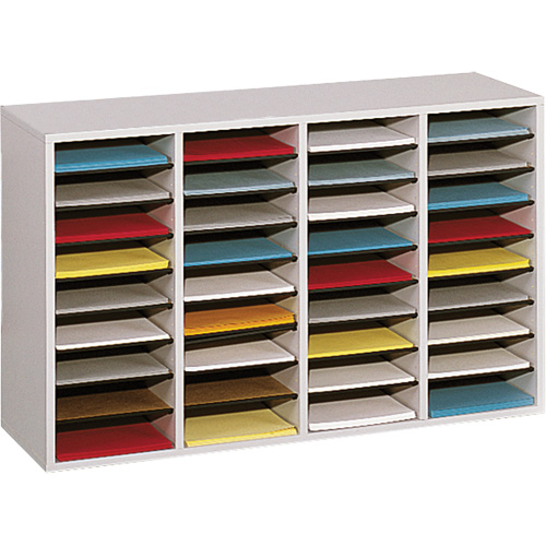 Adjustable Compartment Literature Organizer, Stationary, 36 Slots, Wood, 39-1/4" W x 11-3/4" D x 24" H Northern Industrial Supply Inc.