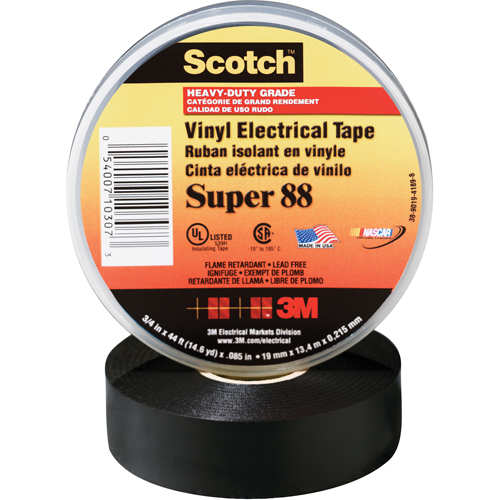 Rubans en vinyle Super 88 Scotch, 19 mm (3/4") x 20,1 m (66'), Noir, 8,5 mils Northern Industrial Supply Inc.