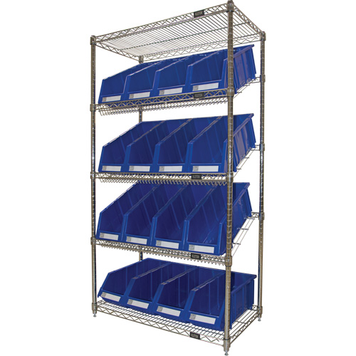 Slanted Wire Shelf with Bins, 5 Tiers, 36" W x 63" H x 18" D Northern Industrial Supply Inc.