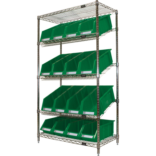 Slanted Wire Shelf with Bins, 5 Tiers, 36" W x 63" H x 18" D Northern Industrial Supply Inc.