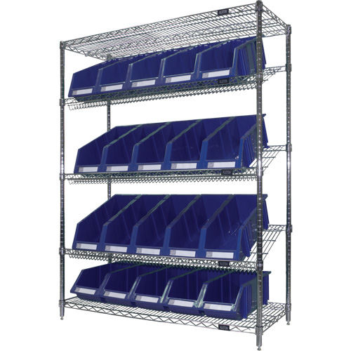 Slanted Wire Shelf with Bins, 5 Tiers, 48" W x 63" H x 18" D Northern Industrial Supply Inc.