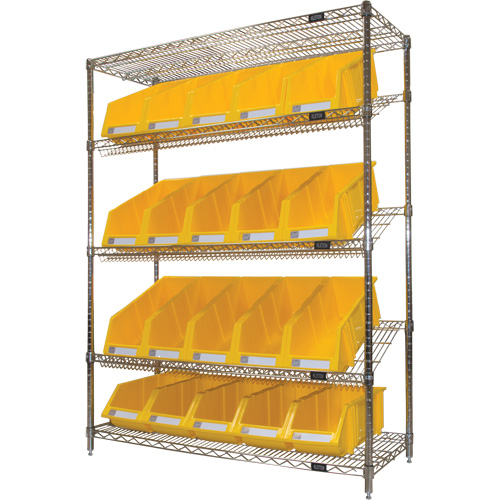Slanted Wire Shelf with Bins, 5 Tiers, 48" W x 63" H x 18" D Northern Industrial Supply Inc.