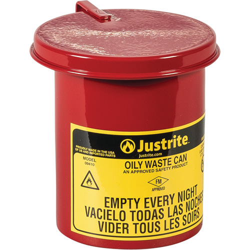 Mini bidons pour d&eacute;chets huileux pour dessus d'&eacute;tabli, Homologu&eacute; FM, 0,45 gal. US, Rouge Northern Industrial Supply Inc.