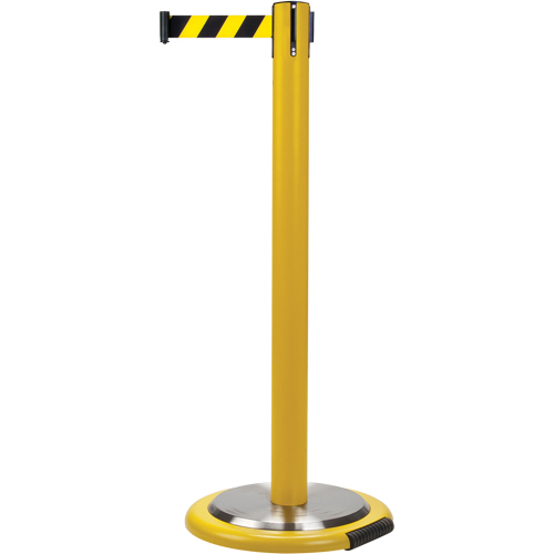 Free-Standing Crowd Control Barrier, Steel, 35" H, Black/Yellow Tape, 7' Tape Length Northern Industrial Supply Inc.