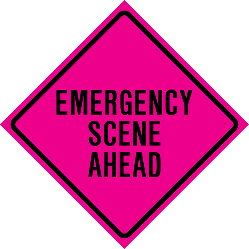 "Emergency Scene Ahead" Roll-Up Traffic Sign, 36" x 36", Vinyl, English Northern Industrial Supply Inc.
