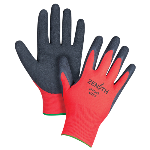 Gants enduits &agrave; prise cr&ecirc;p&eacute;e noir & rouge, 8/Moyen, R&ecirc;vetement Latex de caoutchouc, Calibre 13, Enveloppe en Polyester Northern Industrial Supply Inc.