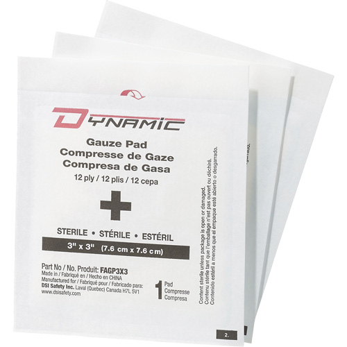 Gaze Dynamic, Tampon, 3" lo x 3" la, St&eacute;rile, Dispositif m&eacute;dical Classe 1 Northern Industrial Supply Inc.
