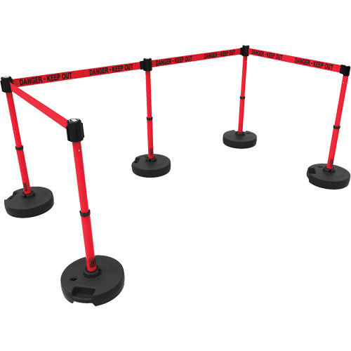 Ensemble de cinq montants pour barri&egrave;re PLUS, Plastique, 42" h, Ruban Rouge, Longueur du ruban 15' Northern Industrial Supply Inc.