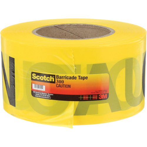 Ruban pour barri&egrave;res pour services publics souterrains Scotch, Anglais, 3" la x 1000' lo, 2 mils, Noir sur jaune Northern Industrial Supply Inc.