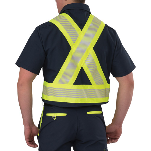 Chemise &agrave; manches courtes haute visibilit&eacute; r&eacute;sistant &agrave; la d&eacute;chirure, Polyester, Moyen (grande taille), Bleu marin Northern Industrial Supply Inc.