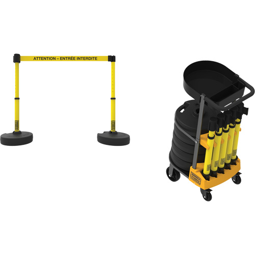 Syst&egrave;me de barri&egrave;re &agrave; chariot portatif avec plateau Plus, 75' lo, M&eacute;tal/Plastique, Jaune Northern Industrial Supply Inc.