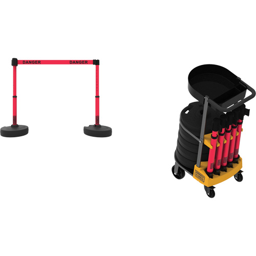 Plus Portable Barrier System Cart Package with Tray, 75' L, Metal/Plastic, Red Northern Industrial Supply Inc.