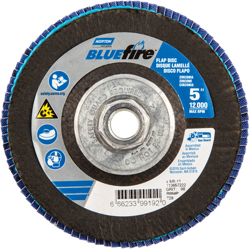 Disque &agrave; lamelles BlueFire, 5" x 5/8"-11, Type 29, Grain 80, Alumine de zirconium Northern Industrial Supply Inc.