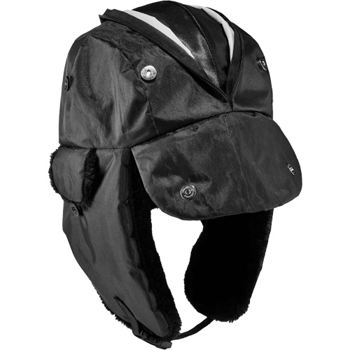 N-Ferno&reg; Zippered Trapper Hat, Polyurethane/Satin Lining, Medium/Small, Black Northern Industrial Supply Inc.