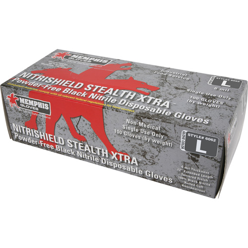 NitriShield Stealth Extra Disposable Gloves, Large, Nitrile, 6-mil, Powder-Free, Black Northern Industrial Supply Inc.