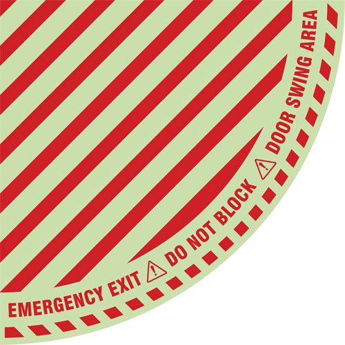 "Emergency Exit" Quarter Circle Swing Door Floor Sign, Adhesive, English with Pictogram Northern Industrial Supply Inc.