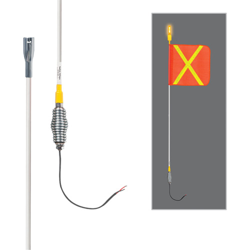 Tiges de s&eacute;curit&eacute; tout-temps de s&eacute;rie lourde avec lumi&egrave;re DEL constante Safety Whip, Fixation Ressort, Hauteur 3', Orange avec X r&eacute;fl&eacute;chissant Northern Industrial Supply Inc.