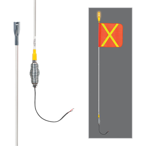 Tiges de s&eacute;curit&eacute; tout-temps de s&eacute;rie lourde avec lumi&egrave;re DEL constante Safety Whip, Fixation Ressort, Hauteur 5', Orange avec X r&eacute;fl&eacute;chissant Northern Industrial Supply Inc.