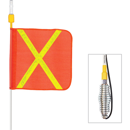 Tiges de s&eacute;curit&eacute; tout-temps de s&eacute;rie lourde avec lumi&egrave;re DEL constante Safety Whip, Fixation Ressort, Hauteur 5', Orange avec X r&eacute;fl&eacute;chissant Northern Industrial Supply Inc.