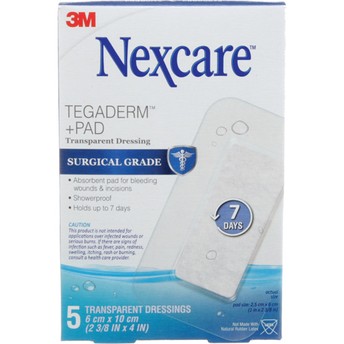 Pansement + tampon transparent Nexcare Tegaderm, Rectangulaire/carr&eacute;e, 4", Plastique, St&eacute;rile Northern Industrial Supply Inc.